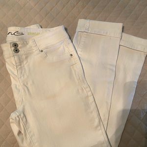 Inc straight leg cropped white jeans.